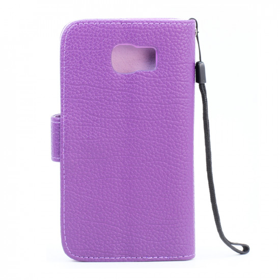 Samsung Galaxy S6 Classic Flip Leather Wallet Case with Strap (Purple)