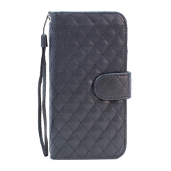 Samsung Galaxy S6 Quilted Flip Leather Wallet Case with Strap (Black)