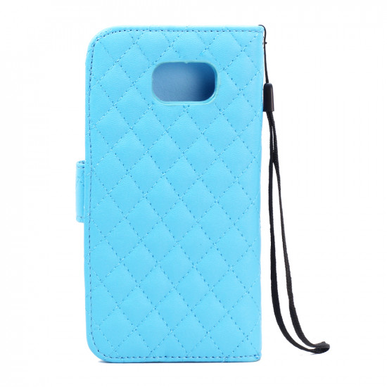 Samsung Galaxy S6 Quilted Flip Leather Wallet Case with Strap (Blue)
