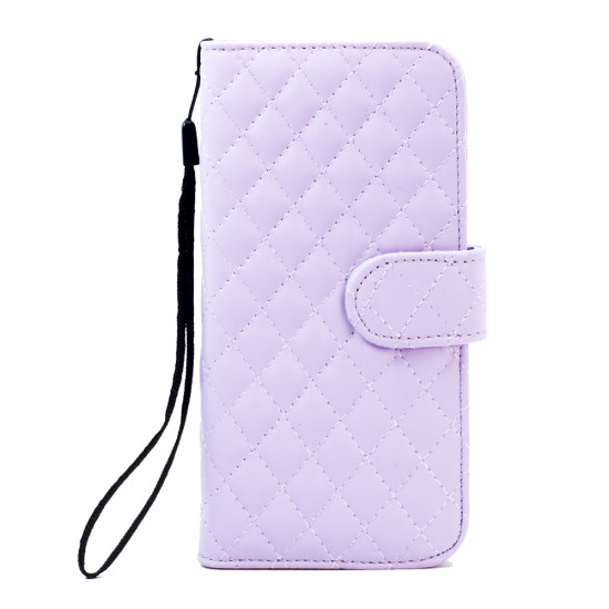 Samsung Galaxy S6 Quilted Flip Leather Wallet Case with Strap (Purple)