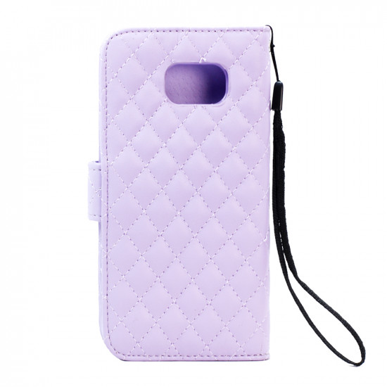 Samsung Galaxy S6 Quilted Flip Leather Wallet Case with Strap (Purple)