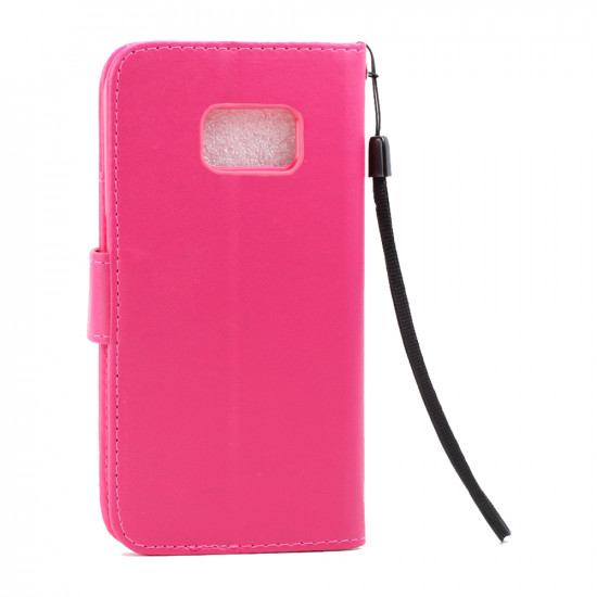 Galaxy S7 Folio Flip Leather Wallet Case with Strap (Hot Pink)