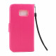 Galaxy S7 Folio Flip Leather Wallet Case with Strap (Hot Pink)