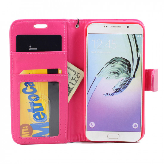 Galaxy S7 Folio Flip Leather Wallet Case with Strap (Hot Pink)