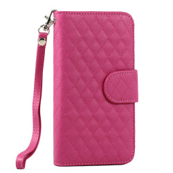 Samsung Galaxy Note 4 Quilted Flip Leather Wallet Case w Stand and Strap (Hot Pink)