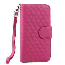 Samsung Galaxy Note 4 Quilted Flip Leather Wallet Case w Stand and Strap (Hot Pink)