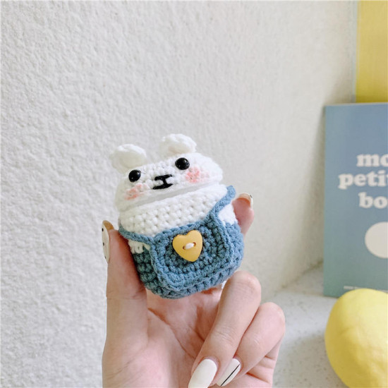 Airpod Pro Cute Design Cartoon Handcraft Wool Fabric Cover Skin (Bunny Light Blue)