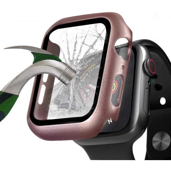Apple Watch Series 6 / SE / 5 / 4 Hard Full Body Case with Tempered Glass  44MM (Rose Gold)