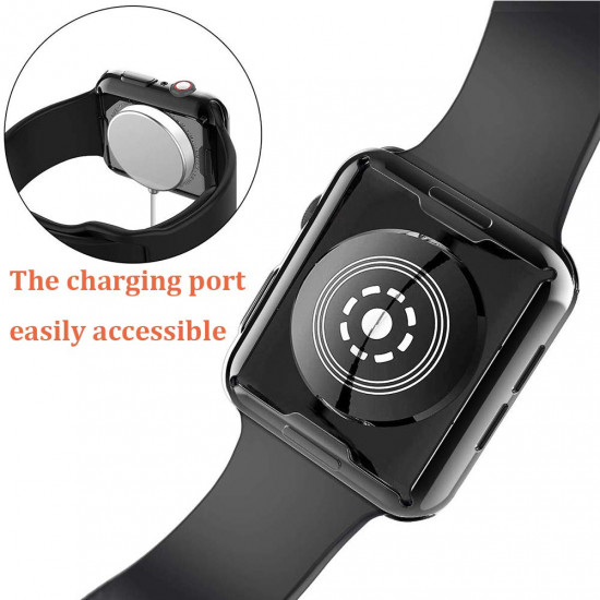 Apple Watch Series 6 / SE / 5 / 4 Hard Full Body Case with Tempered Glass 44MM (Matte Black)