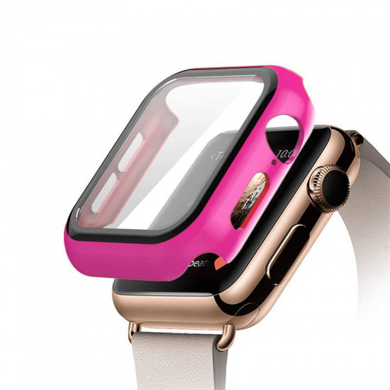 Apple Watch Series 6 / SE / 5 / 4 Hard Full Body Case with Tempered Glass 44MM (Hot Pink)