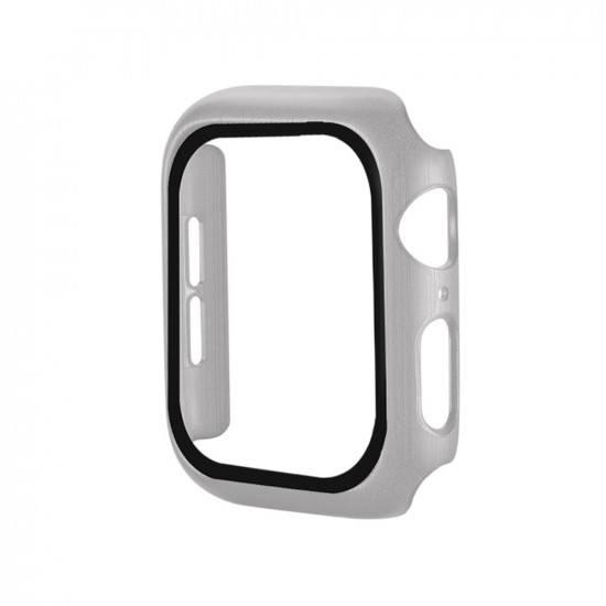 Apple Watch Series 6 / SE / 5 / 4 Hard Full Body Case with Tempered Glass 44MM (Matte Silver)