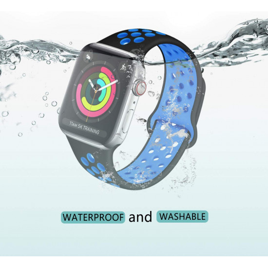 Breathable Sport Strap Wristband Replacement for Apple Watch Series 6 / SE / 5 / 4 / 3 / 2 / 1 Sport - 40MM / 38MM (Black Blue)