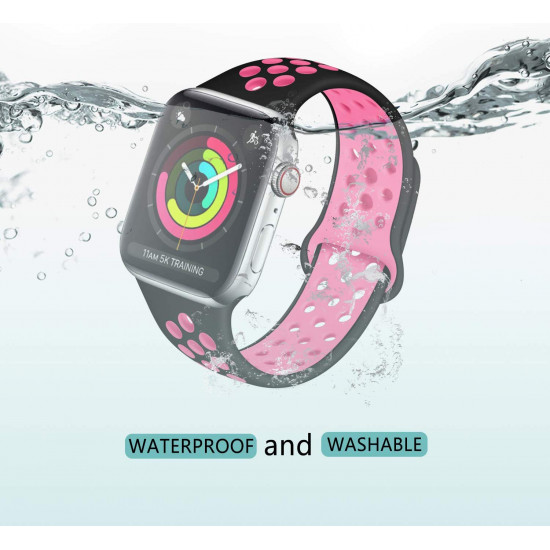 Breathable Sport Strap Wristband Replacement for Apple Watch Series 6 / SE / 5 / 4 / 3 / 2 / 1 Sport - 44MM / 42MM (Black Pink)