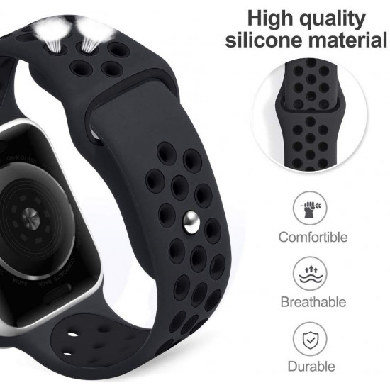 Breathable Sport Strap Wristband Replacement for Apple Watch Series 6 / SE / 5 / 4 / 3 / 2 / 1 Sport - 44MM / 42MM (Black Black)