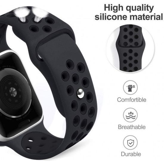 Breathable Sport Strap Wristband Replacement for Apple Watch Series 6 / SE / 5 / 4 / 3 / 2 / 1 Sport - 40MM / 38MM (Black Black)