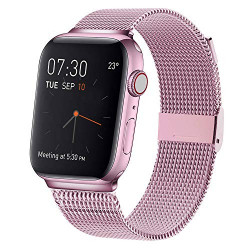 Premium Color Stainless Steel Magnetic Milanese Loop Strap Wristband for Apple Watch Series 6 / SE / 5 / 4 / 3 / 2 / 1 Sport - 44MM / 42MM (Rose Pink)