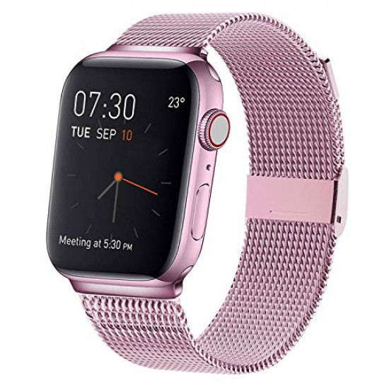 Premium Color Stainless Steel Magnetic Milanese Loop Strap Wristband for Apple Watch Series 6 / SE / 5 / 4 / 3 / 2 / 1 Sport - 44MM / 42MM (Rose Pink)