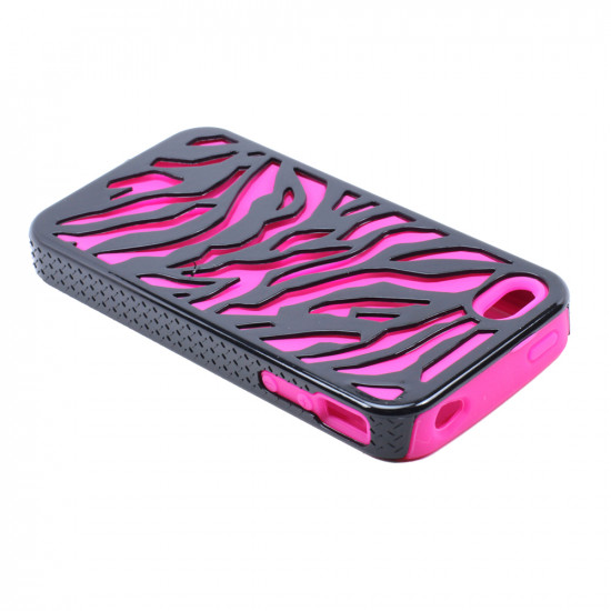 iPhone 4 4S Zebra Hybrid Case (Black-Hot Pink)