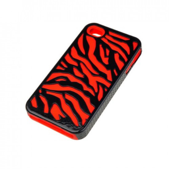 iPhone 4 4S Zebra Hybrid Case (Black-Red)