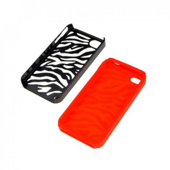 iPhone 4 4S Zebra Hybrid Case (Black-Red)