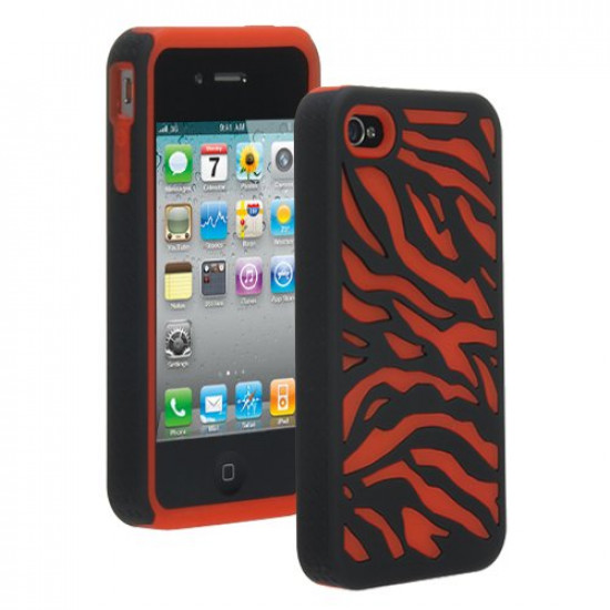 iPhone 4 4S Zebra Hybrid Case (Black-Red)