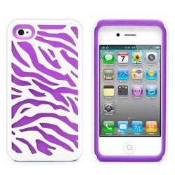 iPhone 4 4S Zebra Hybrid Case (White-Purple)