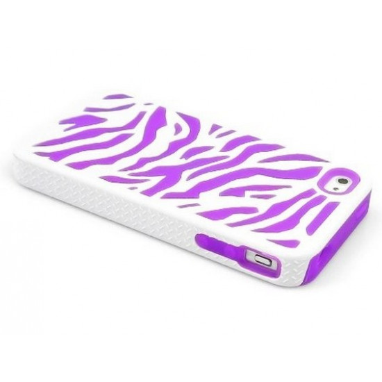 iPhone 4 4S Zebra Hybrid Case (White-Purple)
