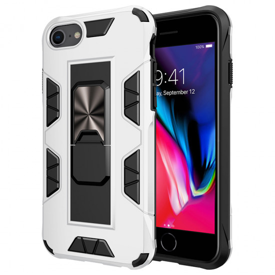 iPhone SE 2020 / 8 / 7 Military Grade Armor Protection Stand Magnetic Feature Case (White)