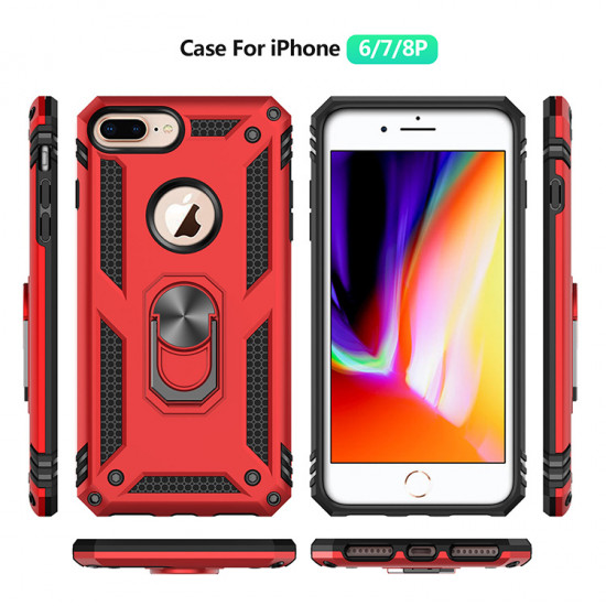 Iphone 8 Plus 7 Plus Tech Armor Ring Grip Case With Metal Plate Red
