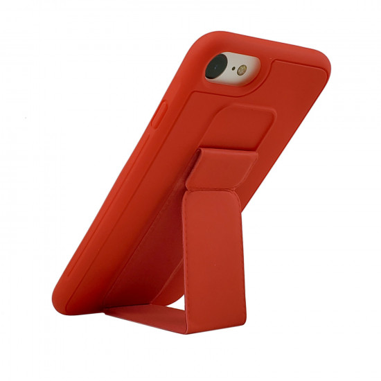 iPhone SE 2020 / 8 / 7 PU Leather Hand Grip Kickstand Case (Red)
