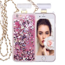 iPhone SE (2020) / 8 / 7 Perfume Bottle Glitter Shake Star Dust Necklace Case (Hot Pink)