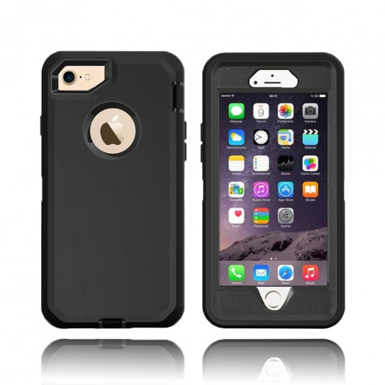 iPhone 8 Plus / 7 Plus Premium Armor Robot Case with Clip (Black-Black + Clip)