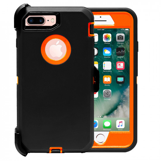 Premium Armor Heavy Duty Case with Clip for iPhone 8 Plus / 7 Plus / 6S Plus / 6 Plus (Black Orange)