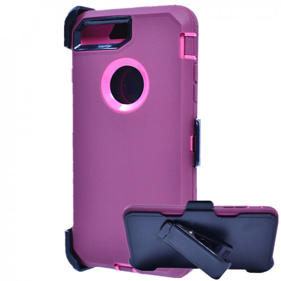 Premium Armor Heavy Duty Case with Clip for iPhone 8 Plus / 7 Plus / 6S Plus / 6 Plus (Burgundy Pink)