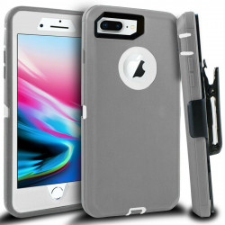 Premium Armor Heavy Duty Case with Clip for iPhone 8 Plus / 7 Plus / 6S Plus / 6 Plus (Gray White)