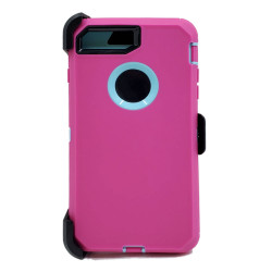 Premium Armor Heavy Duty Case with Clip for iPhone 8 Plus / 7 Plus / 6S Plus / 6 Plus (Hot Pink Blue)