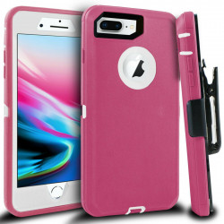 Premium Armor Heavy Duty Case with Clip for iPhone 8 Plus / 7 Plus / 6S Plus / 6 Plus (Hot Pink White)