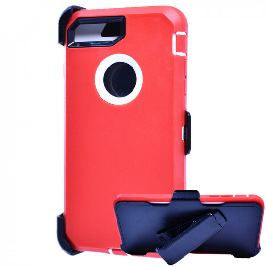 Premium Armor Heavy Duty Case with Clip for iPhone 8 Plus / 7 Plus / 6S Plus / 6 Plus (Red White)