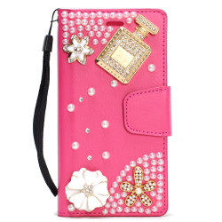 iPhone XS / X Crystal Flip Leather Wallet Case with Strap (Perfume Hot Pink)