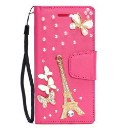 iPhone XS / X Crystal Flip Leather Wallet Case with Strap (Tower Hot Pink)