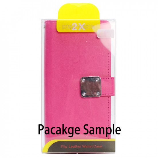 iPhone X (Ten) Multi Pockets Folio Flip Leather Wallet Case with Strap (Hot Pink)