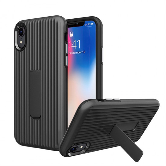 iPhone Xs Max Cabin Carbon Style Stand Case (Silver)