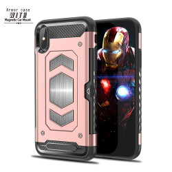 iPhone Xs Max Metallic Plate Case Work with Magnetic Holder and Card Slot (Rose Gold)