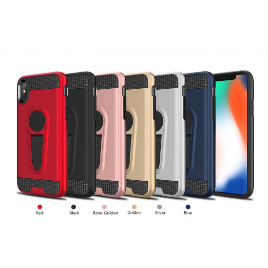 iPhone Xs Max Metallic Plate Stand Case Work with Magnetic Mount Holder (Rose Gold)