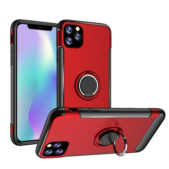 iPhone 11 Pro (5.8in) 360 Rotating Ring Stand Hybrid Case with Metal Plate (Red)