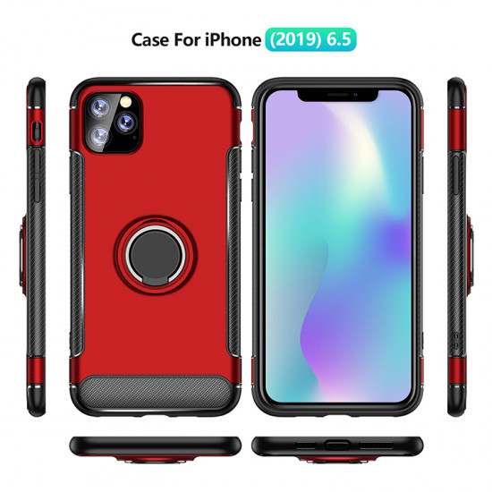 iPhone 11 Pro (5.8in) 360 Rotating Ring Stand Hybrid Case with Metal Plate (Red)