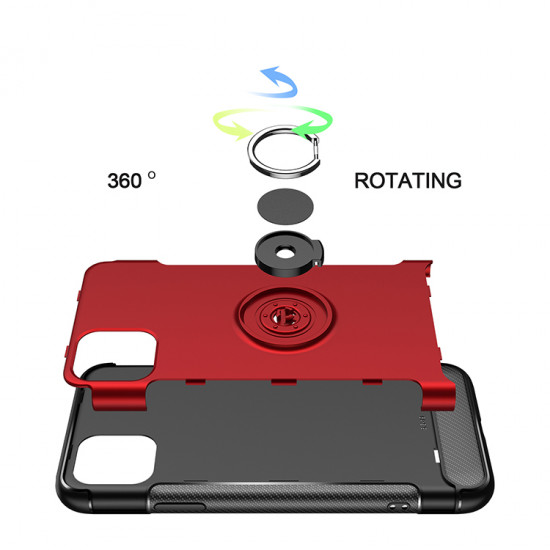 iPhone 11 Pro (5.8in) 360 Rotating Ring Stand Hybrid Case with Metal Plate (Red)