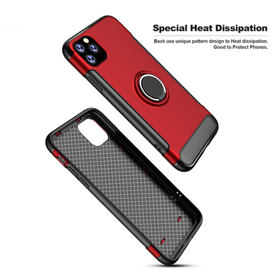 iPhone 11 Pro (5.8in) 360 Rotating Ring Stand Hybrid Case with Metal Plate (Red)