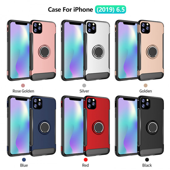 iPhone 11 Pro (5.8in) 360 Rotating Ring Stand Hybrid Case with Metal Plate (Red)