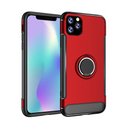 iPhone 11 Pro (5.8in) 360 Rotating Ring Stand Hybrid Case with Metal Plate (Red)